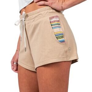 Wowie Kozie Lounge Shorts Wheat Tan Women’s Small Boho Tribal Pocket Loungewear